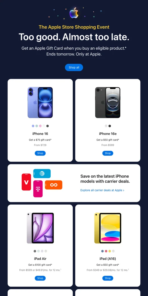⏰ 别错过随购获赠 Apple 礼品卡。