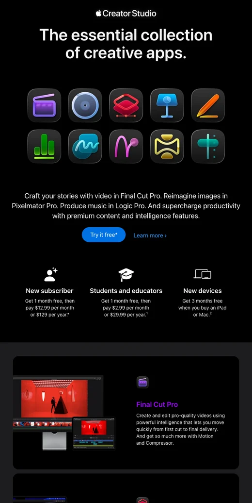 Apple Creator Studio 正式推出。