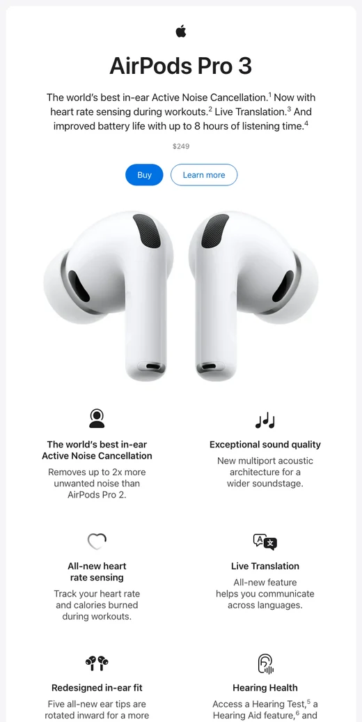 全新 AirPods Pro 3 发布。