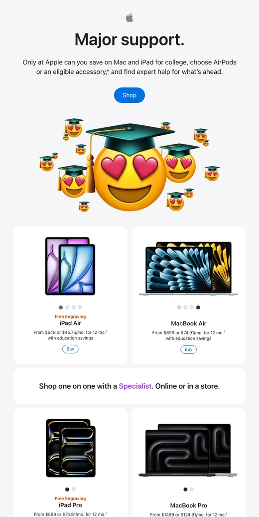 🧑‍🎓 Apple 专享：买 Mac 或 iPad，省钱并获赠 AirPods 或配件。