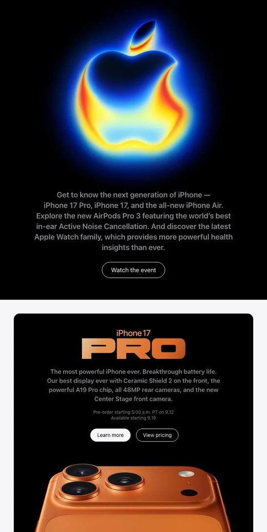惊艳登场：全新 iPhone 系列、AirPods 与 Apple Watch。