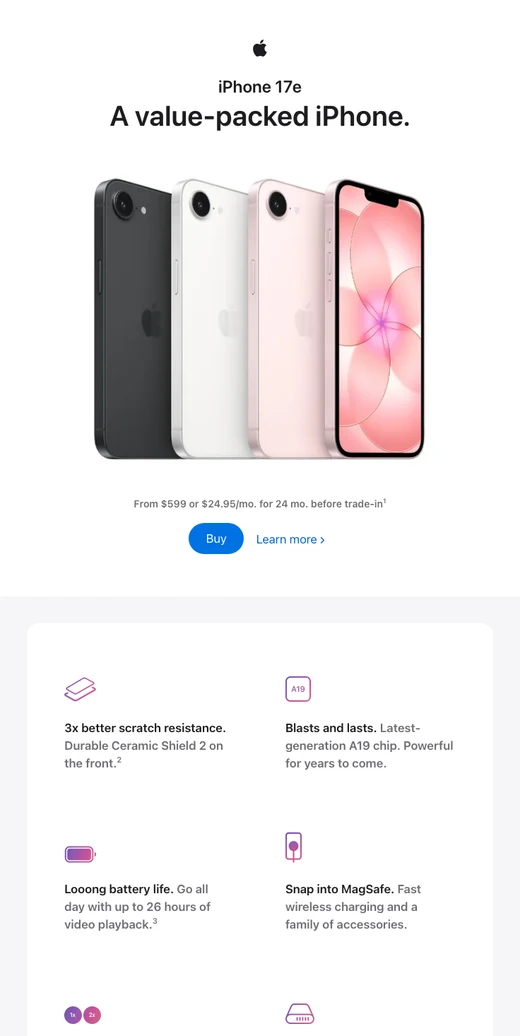 全新 iPhone 17e 登场，现已开售。